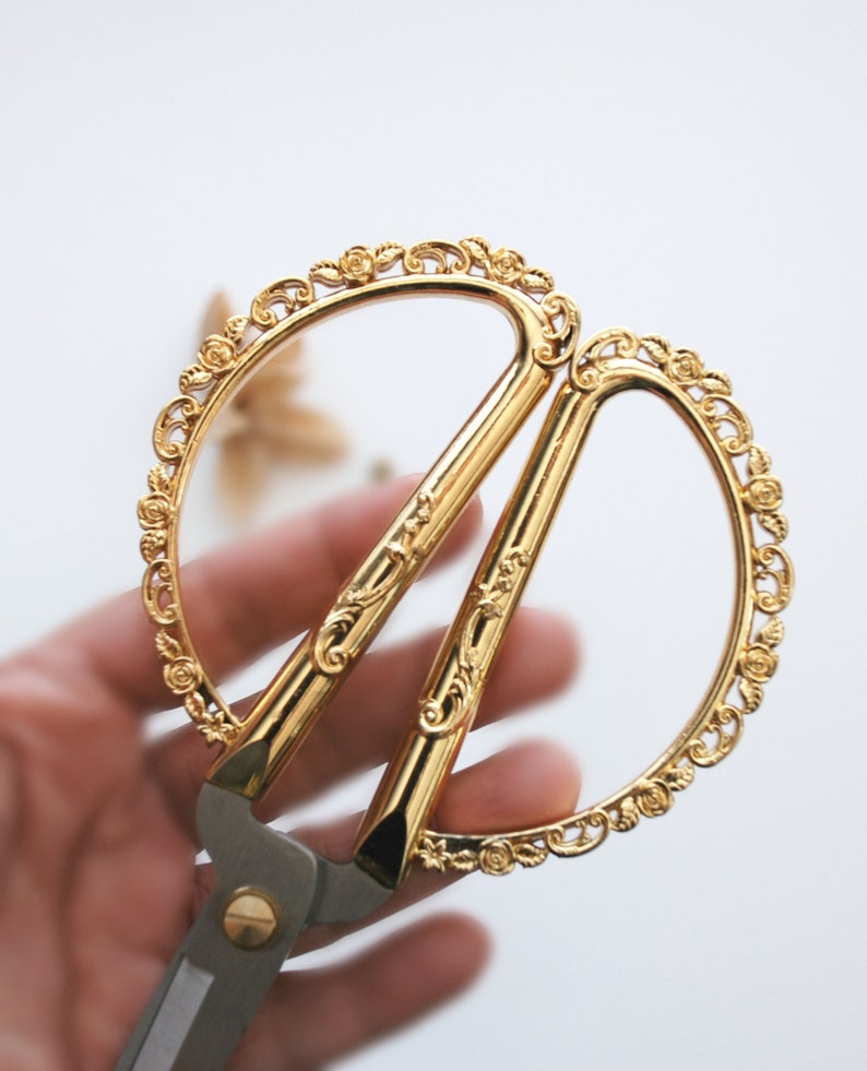 Embroidery Scissors Rose Gold Scissors Large Lace Flower Etsy