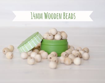 14MM Wooden Beads - 50 Round Wooden Beads - 14MM Wooden Balls (9/16") - Unfinished Wooden Beads - 14mm Wood Balls - DIY Wood Crafts - Beads