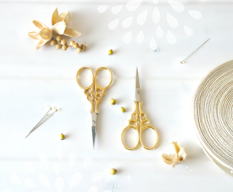 Crane Small Scissors Gold Scissors Cutting Tools Rococo Gold Scissors Small Scissors- Gold Small Shears Embroidery Scissors