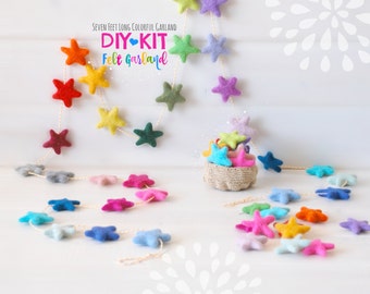 DIY Garland Kit - Felt Star Garland - DIY Kit - Colorful Garland - 30 Stars - tars Garland - Party Decor Garland - 7' Felt Ball Garland