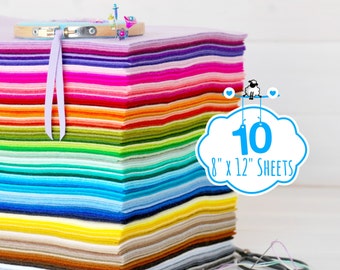 100% Wool Felt Sheets - 10 Sheets of 8" X 12" - Merino Wool Felt - Pure Wool Felt - 10 Felt Sheets - Choose your Colors - FINAL SALE