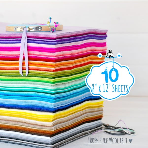Merino Wollfilz - 10er Pack, verschiedene Farben (20x30cm)