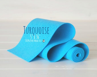 100% Wool Felt Roll  - 5" x 36" Wool Felt Roll  - Wool Felt Color Turquoise-2040 - European Wool Felt - Aqua Color Wool Felt Roll