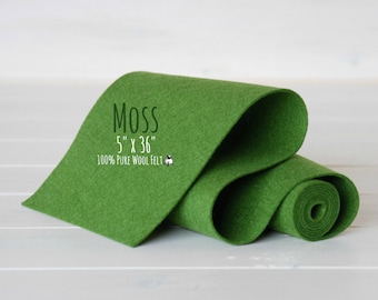 100% Merino Wool Felt Roll - 5" x 36" Roll - Wool Felt Color Moss -1080 -  Moss Green Wool Felt - Pure Merino Wool -  Merino Wool Felt Roll