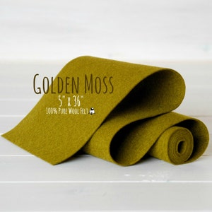 Rollo de fieltro de lana merino 100% - Rollo de 5 "x 36" - Fieltro de lana Color Golden Moss-1040 - Fieltro de lana de musgo dorado - Lana pura - Fieltro de color verde marrón