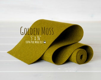 100% Merino Wool Felt Roll - 5" x 36" Roll - Wool Felt Color Golden Moss-1040 - Golden Moss Wool Felt - Pure Wool - Brown Green Color Felt