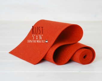 100% Merino Wool Felt - Wool Felt Roll - 5" x 36" - Wool Felt Color Rust-5120- European wool Felt - Copper color wool felt - Rust color felt