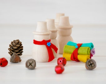 10  Wooden Snowman - Unfinished Wooden Snowman - Set of 10 wooden Snowman