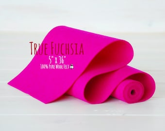 100% Merino Wool Felt Roll - 5" x 36" Roll- Wool Felt Color True Fuchsia-4060 - Pink Color Wool Felt -  Pure Merino Wool Felt - Fuchsia Felt