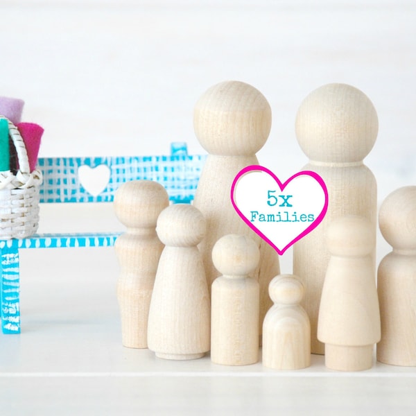Unfinished Wooden Peg Dolls: DIY Family Set, 40 Pieces