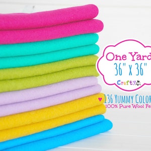 Choose your Color - 1 Yard - 100%  Merino Wool Felt by the Yard - 36" X 36" - Choose your Color - 1 Yard - Felt by the Yard - FINAL SALE