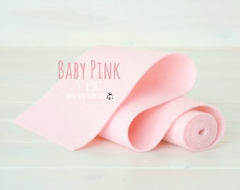 100% Merino Wool Felt Roll - 5" x 36" - Wool Felt Color Baby Pink-4020 - Wool Felt Roll - Pink Wool Felt - Wool Felt for Girl - Pink Color