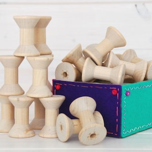 Wooden Spools - 6 Medium Wood Spools - Unfinished -1-15/16th x 1-3/8th  - Medium Wood Spools - Wood Spools for Twine