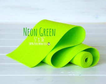 100% Wool Felt Roll - 5" x 36"  Felt Roll - Wool Felt Color Neon Green - 1120 - Neon Green  Wool Felt - Bright Green Wool Felt - Wool Roll