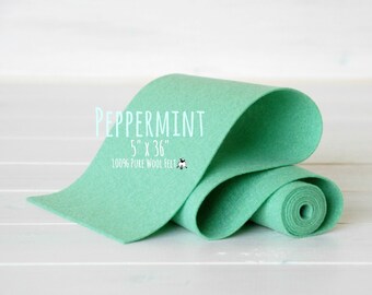 100% Merino Wool Felt Roll - 5" x 36" Roll - Wool Felt Color Peppermint -1160 - Peppermint  Wool Felt - Pure Merino Wool Felt - Mint Felt