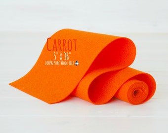 100% Merino Wool Felt Roll - 5" x 36" Wool Felt Roll - Wool Felt Color Carrot -5050 - European Wool Felt - Orange wool felt - Orange Felt