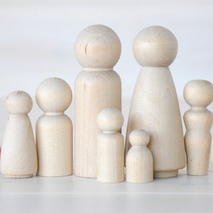 Family of 8 Wooden Peg Dolls Unfinished Wooden People Large Family wooden peg dolls Set of 8 Wooden Family DIY Crafts image 2