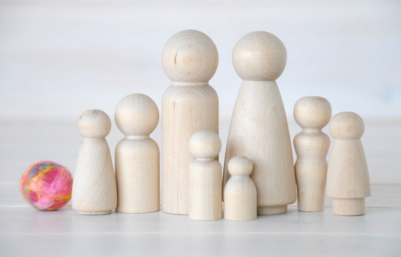 Family of 8 Wooden Peg Dolls Unfinished Wooden People Large Family wooden peg dolls Set of 8 Wooden Family DIY Crafts image 2