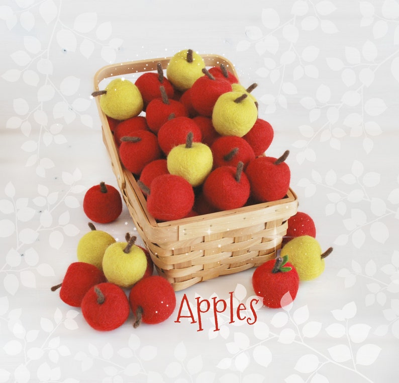 Felted Apples Wool Felt Apples Size S, Approx. 2 x 2.5 Cute Wool Felt Apples Wet Felted Apples Red Felt Apples Green Apples image 1