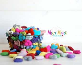 Mix and Match Felt Hearts - Wool Felt Hearts (3-4cm/30-40mm ) - Multi-color Garland Kit - Felted Hearts - Colorful Felt Hearts - You Choose