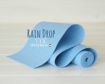 100% Merino Wool Felt Roll - 5" x 36" Wool Felt Roll - Wool Felt Color Rain Drop-2160 - Pure Merino Wool Felt - Light Blue Color Wool Felt