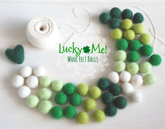 Wool Felt Balls, 50 Felt Balls Pack, Wool Pom Poms, Green Tone