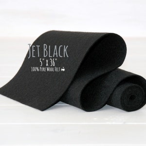 100% Merino Wollfilz Rolle - 12cm x 92cm Filzrolle - Schwarzer Filz - Europäischer Wollfilz - Schwarzer Filz