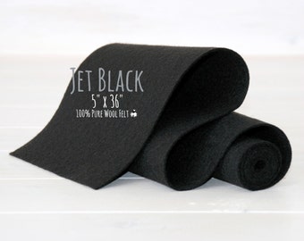 100% Merino Wool Felt Roll - 5" x 36" Wool Felt Roll - Wool Felt Color Jet Black-8090 - European Wool Felt - Onyx color Felt - Black Felt