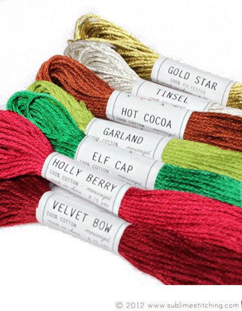Christmas Pallete Embroidery Thread by Sublime Cotton Floss 7 Skeins Pack Embroidery Floss Christmas Tree Sublime Stitching