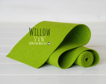 100% Merino Wool Felt Roll - 5" x 36" Roll - Wool Felt Color Willow -1050 -  Willo Green Wool Felt - Pure Merino Wool - Green Wool Felt Roll