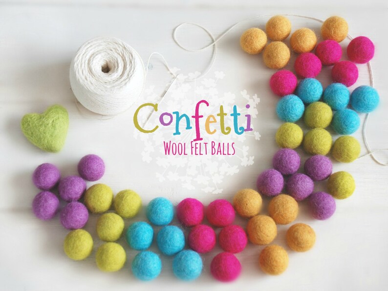 Confetti Felt Balls 100% Wool Felt Balls 50 Wool Felt Balls 2cm Felt Balls Party Felt Balls Happy Colors Party Felt Ball Garland image 1