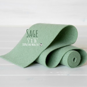 100% Merino Wool Felt Roll - 5" x 36"  Felt Roll - Wool Felt Color Sage-1170 - Sage Green  Wool Felt - Pale green wool felt - Sage Felt Roll