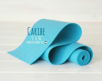 100% Merino Wool Felt Roll - 5" x 36" Wool Felt Roll - Wool Felt Color Caribe-2090 - Pure Merino Wool Felt - Blue Merino Wool - Blue Felt