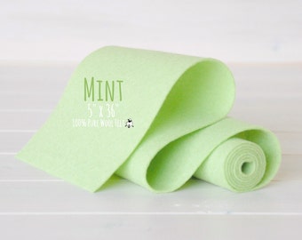 Wool Felt Roll - 100% Wool Felt Roll 5" x 36" - Wool Felt Color Mint-1150 - Mint Soft Felt - Soft Green wool felt - Pastel Green Wool Felt