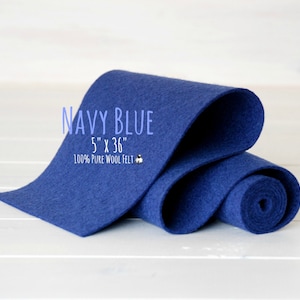 Wollfilzrolle - 12cm x 92cm Filzrolle 100% Wolle - Wollfilzfarbe Marineblau-2200 - Reiner Wollfilz - Marineblaue Farbe Blauer Wollfilz