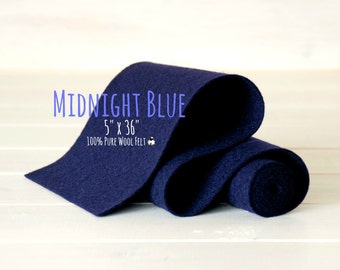 100% Merino Wool Felt Roll - 5" x 36" Wool Felt Roll - Wool Felt Color Midnight Blue-2210 - Pure Merino Wool Felt - Dark Blue Wool Felt