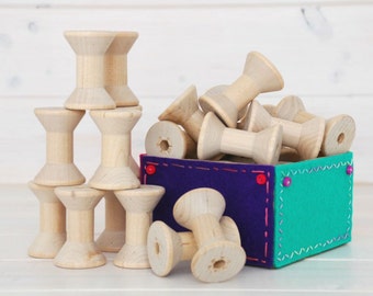 Wood Spools - 6 Medium Wooden Spools - Unfinished -1-15/16th x 1-3/8th  - Medium Wood Spools - Wood Spools for Twine