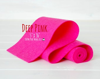 100% Wool Felt Roll - 5" x 36"  Felt Roll - Wool Felt Color Deep Pink-4160 - Deep Pink  Wool Felt - True Pink Color Wool Felt - Pink Felt