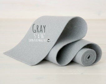 100% Merino Wool Felt - Felt Roll 5" x 36" - Merino Wool Felt Roll - Wool Felt Color Gray-8050 - Gray color wool felt - Gray Wool Felt Roll