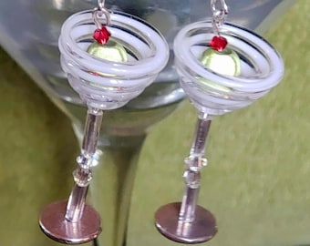 Martini Earrings Swarovski Beads Dangle Earrings Unique Jewelry Cocktail Party Olive Martini Fun Jewelry Women's Accessories Gifts