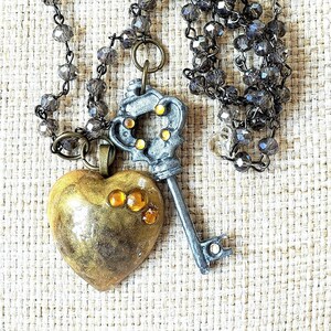 Heart Lock and Key Necklace: Resin Art Jewelry