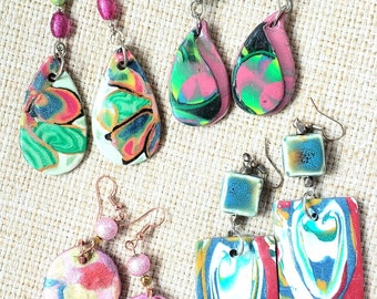 Farbenfrohe Statement-Ohrringe aus Polymer Clay: Abstraktes Design, handgefertigt