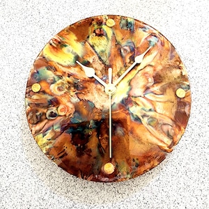 Copper Wall Clock/Flame Painted Copper/Handmade Resin Wall Clock/Decorative Wall Clock/Unique Home Decor/Wall Decor Office Home Decor