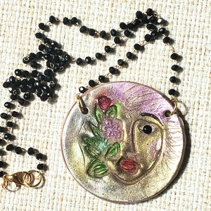 Hand Painted Polymer Clay Girl Face Pendant Necklace: Picasso Style