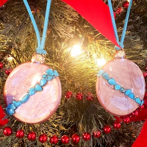 Southwestern Christmas Tree Ornaments Western Holiday Decor Tree Trimming Blue Howalite Turquoise Copper Color Polymer Clay Handmade