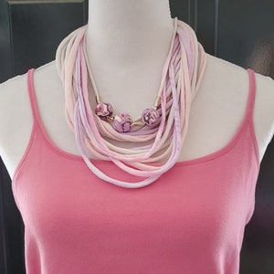 Infinity Scarf Necklace/Loop Scarf/Upcycled T-shirt Scarf/Beaded Scarf Necklace/Dual Purpose Jewelry/Handmade Beads/Casual Wear Accessories