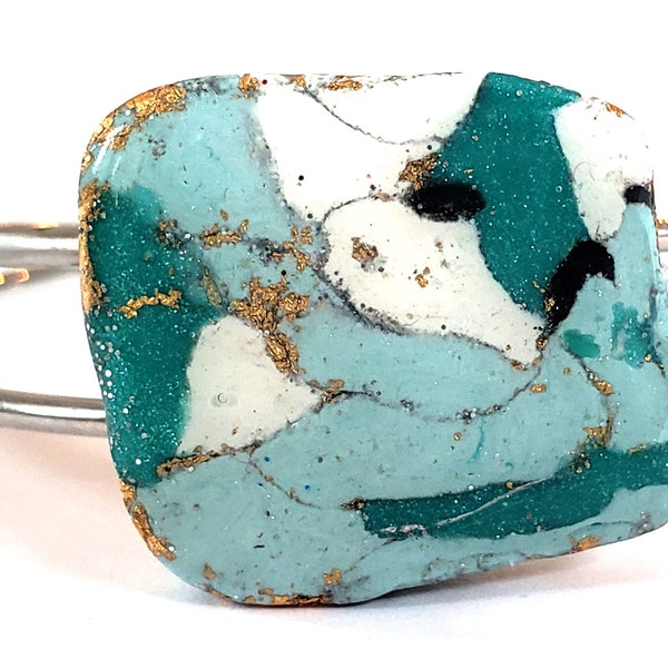 Marbled Cuff Bracelet Turquoise Bangle Southwestern Stone Look Boho Jewelry Handmade Gifts Casual Trendy Statement Jewelry for Women