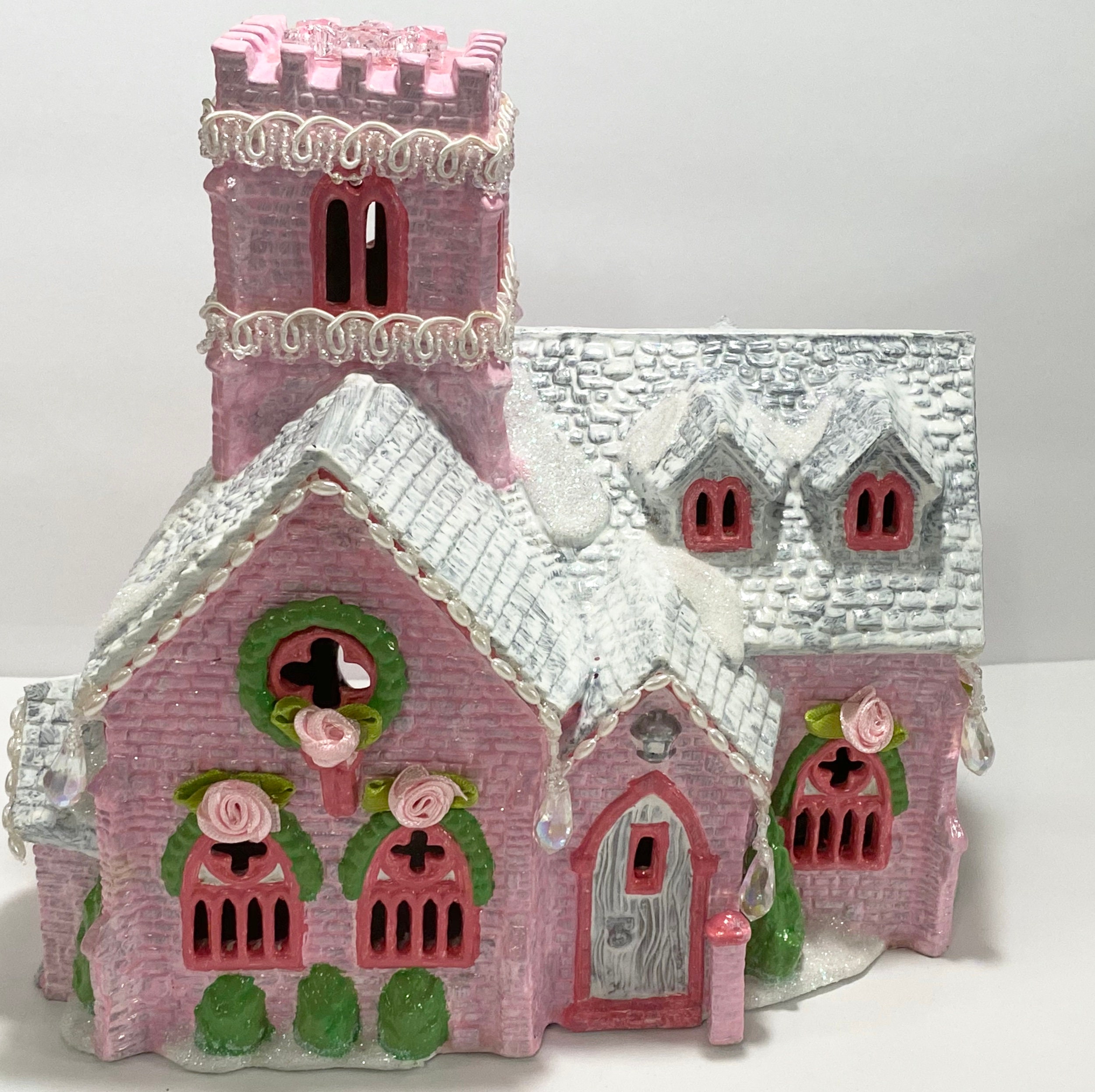 Shabby Chic Pink Christmas Village Upcycle Vintage 1989 Dept Etsy