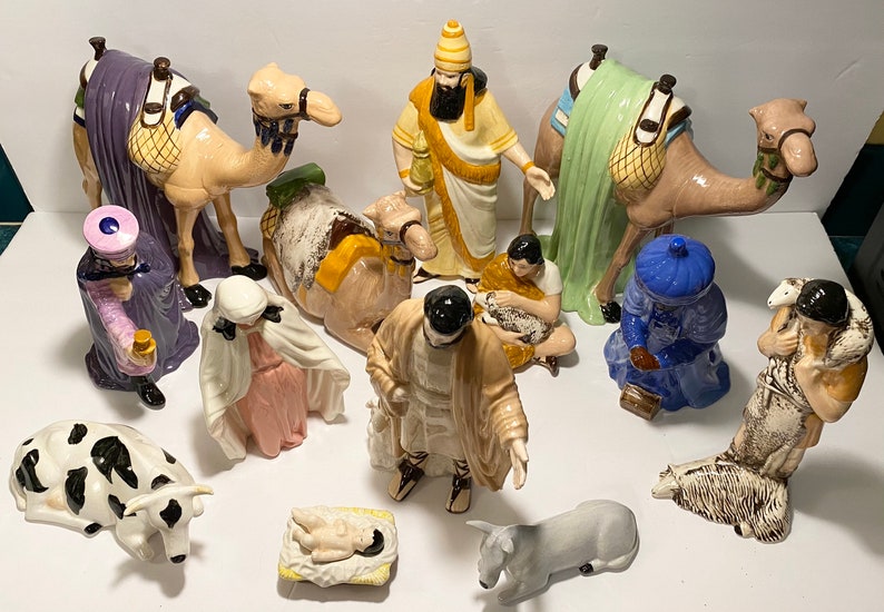 Large Vintage Handmade Ceramic Christmas Nativity Set Duncan Etsy