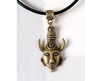 Antique Bronze Supernatural Dean Winchester's Amulet on Real Black Leather Cord Choker Necklace